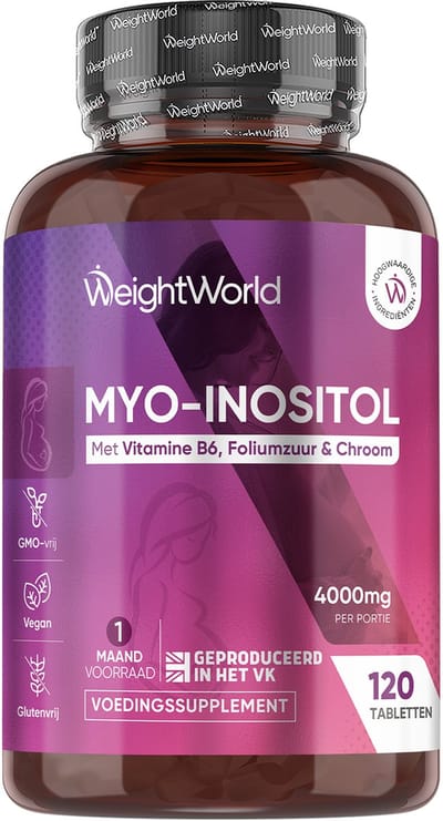 WeightWorld Inositol tabletten voor Vrouwen - 4000 mg Myo-Inositol - Met Vitamine B6, Foliumzuur en Chroom - 120 vegan tabletten