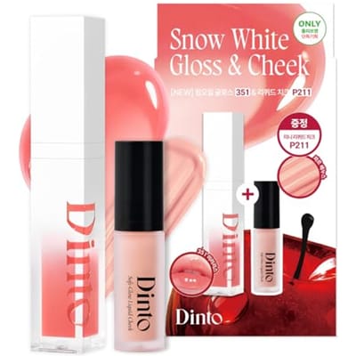 [Dinto Officieel] Dinto Sneeuwwitje Collectie Mirrorless Lipgloss & Vloeibare Blos Mini Set (357 + P219) | Beperkte Collectie Hydraterende Glanzende Lip Ko beige