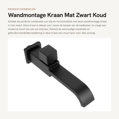 Dailygoods- Wandkraan Mat Zwart - Wandmontage - Wastafelkraan - Messing G1/2 - Duurzaam - Corrosiebestendig