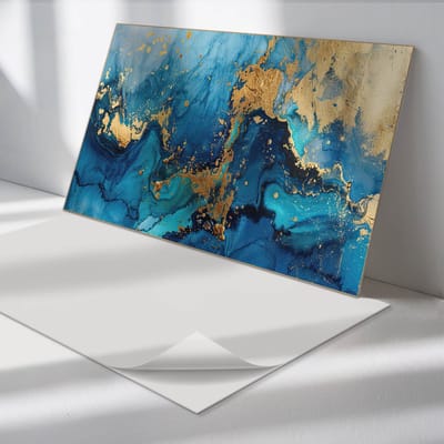 Wallfluent Vinyl Wandpaneel - Abstract waterpatroon Zelfklevend Muurpaneel - 100 cm x 50 cm - Blauw Vinyl Wandpaneel - 1 stuk - Rechthoekig Wandbekleding Vinyl - Abstractie Wandpaneel - Vinyl Wandbekleding - Wandpaneel Keuken en Badkamer