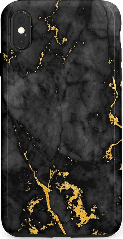 Casetastic hoesje geschikt voor Apple iPhone XS Max - Dubbellaagse bescherming - Zwarte Marmer Goud - Fashion Case - Zwart Goud