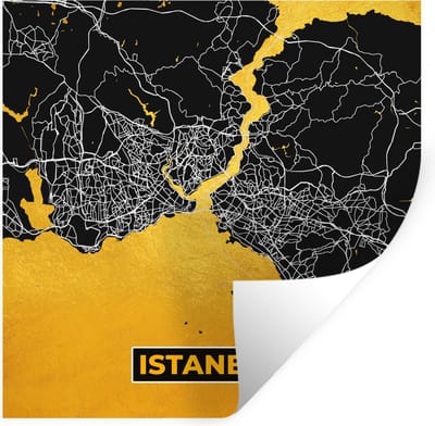 Muurstickers - Sticker Folie - Istanboel - Goud - Stadskaart - Plattegrond - Kaart - 100x100 cm - Plakfolie - Muurstickers Kinderkamer - Zelfklevend Behang XXL - Zelfklevend behangpapier - Stickerfolie