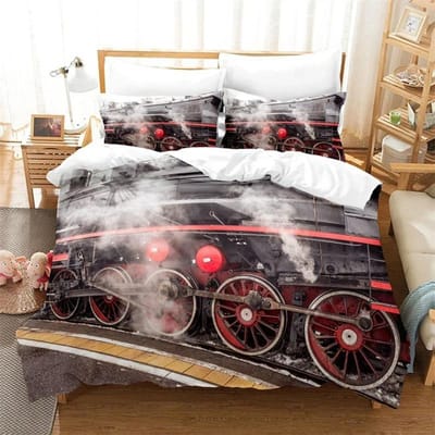 3D Trein Stoommachine Beddengoed Set, Dekbedovertrek Dekbed Bedset Quiltovertrek Kussensloop, King Queen Twin Maat Jongens Meisjes Volwassenen 200x230cm 3pcs