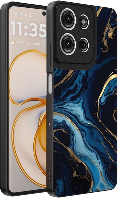 Geschikt voor Motorola Edge 50 Telefoonhoesje met marmer opdruk - TPU backcover case gold blue marble design - Goud Blauw - Smartphonica geschikt voor Motorola Edge 50