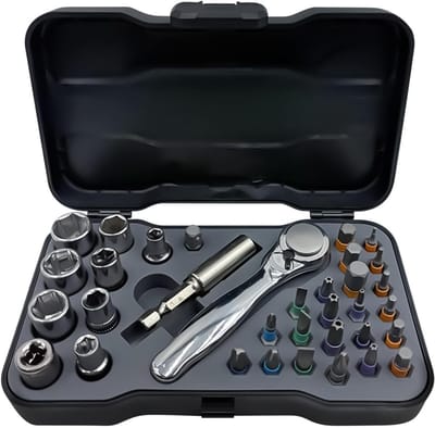 Schroevendraaierset - Ratelschroevendraaier Kit - Doe-het-zelf Projecten - 34-in-1 Universeel - Compact Ontwerp - Grijs
