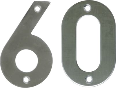 AMIG Huisnummer 60 - massief Inox RVS - 10cm - incl. bijpassende schroeven - zilver
