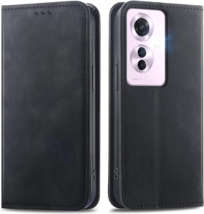 Geschikt voor Oppo Reno 11F 5G - Portemonneehoesje - Magnetische Sluiting - Met TPU-binnenkant - Kaarthouder - Book Case Hoesje - Zwart