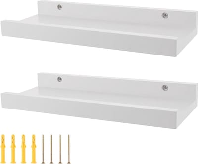 Set van 2 U-vormige Wandplanken, Witte Drijvende Planken voor Decoratie, Ideaal voor Woonkamer, Slaapkamer en Kantoor