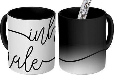 Magische Mok - Foto op Warmte Mokken - Koffiemok - Quote - Ademen - Spreuk - Zwart wit - 'Inhale exhale' - Magic Mok - Beker - 350 ML - Theemok