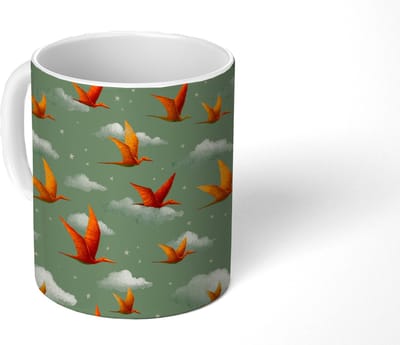 Mok - Koffiemok - Dinosaurussen - Wolken - Sterren - Oranje - Mokken - 350 ML - Beker - Koffiemokken - Theemok