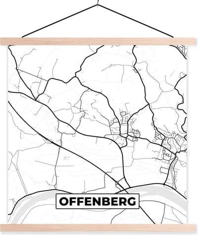 Posterhanger incl. Poster 40x40 cm - Schoolplaat - Plattegrond - Offenberg - Kaart - Stadskaart - Textielposter - Blanke latten - Stadskaart