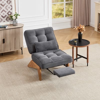 MODENUIT Loungestoel 127 x 73 x 90 cm - Verstelbare Rugleuning en Voetsteun - Voor Woonkamer - Kord Donkergrijs