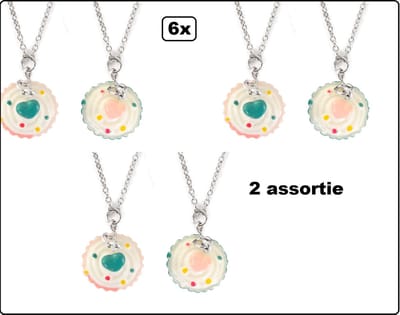 6x Ketting cupcake - 2 assortie - Bakken cup cake festival fun thema feest party carnaval optocht