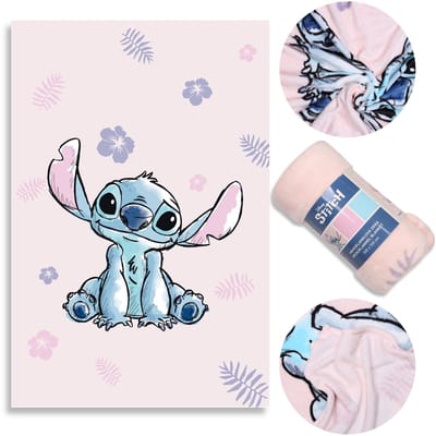 DISNEY Stitch Lichtroze ZACHTE deken MICROFLANELLEN, bedsprei voor kinderbedden 100x150 cm, OEKO-TEX