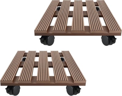 WPC Rolbord - 2 Stuks - Planten - Vierkant - Plantenroller - Buiten - Bloempot Onderzetter - Met 4 Wielen - Belastbaar Tot 100 Kg - Bruin - NAIZY