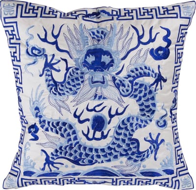 Fine Asianliving Chinese Kussen Volledig Geborduurd Wit Draak 45x45cm