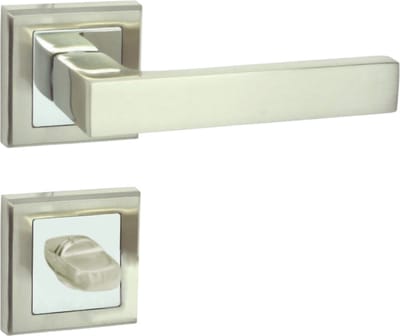 Domino® Deurkrukgarnituur ENE QR M6/M9 WC - Chroom gespoten/Nikkel - WC met Vierkant Rozette - Deurbeslag van aluminium - Deurklink voor badkamer, badkamerdeuren, kelderdeur en binnendeur