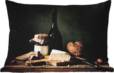 Buitenkussens - Tuin - Rustiek - Brie - Stilleven - Fles - Brood - 50x30 cm