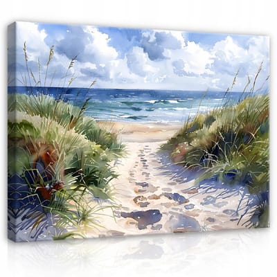 WALLARENA - Canvas schilderij - 100x70 cm - schilderij van de zee en het strand, perfect voor slaapkamer of woonkamer