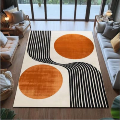 Retro Minimalistisch Oranje Cirkellijnen Vloerkleed Geometrisch Accenttapijt- Woonkamer Mat Keuken en Slaapkamer Retro Huisdecoratie 120*160cm