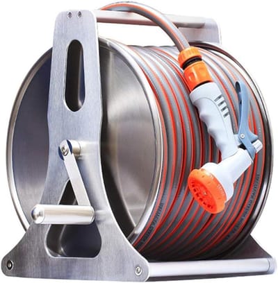 Metalen Slanghaspel - Tuinslanghouder - Slang Opbergen - Wandmontage Mogelijk - 40m Slang Capaciteit - Zilver