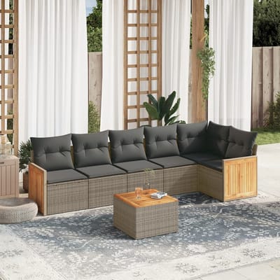 vidaXL - 7-delige - Loungeset - met - kussens - poly - rattan - grijs