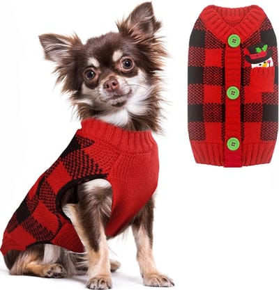 Stunq® Kerstmis hond trui hond sweater hondentrui huisdier hondentrui warm puppy kleine middelgrote honden (L, rood-zwart ruit)