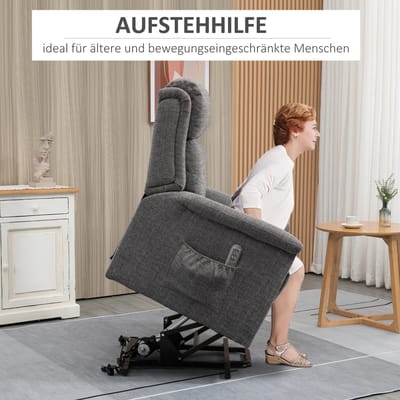 HAUSS SPOLE Relaxfauteuil - Elektrische Sta-Op Hulp En Ligfunctie - Met Voetsteun En Zijvakken - Voor Woonkamer - Stof Grijs