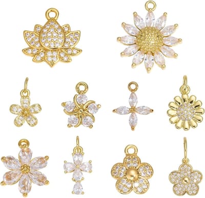 Bloemhangers voor armbanden 10 stuks - gouden messing hangers - kristallen zirkonia - ideaal voor DIY sieraden - ShopVlot