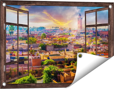 Gards Tuinposter Doorkijk Medina van Marrakesh in Marokko - 60x40 cm - Tuindoek - Tuindecoratie - Wanddecoratie buiten - Tuinschilderij