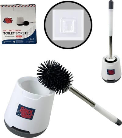 WC Borstel / Toiletborstel met Houder Siliconen Synx Tools - Wit - ophangbaar - Toiletborstel Staand of Wandmontage op de Muur - Sneldrogend - Antibacterieel Hygiënisch