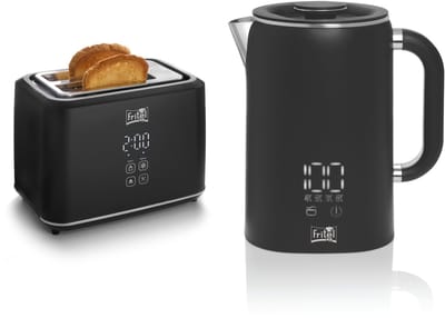 FRITEL Ontbijtset - Toaster + Waterkoker - Keukenapparatuur set / Keukenstarterset - Digitaal Display - 2-delig - Mat zwart - Modern design - Combi deal