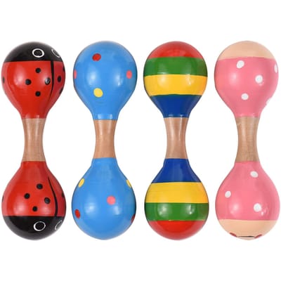 Mini hochets Maracas en bois pour bébé, 4 pièces, hochets pour enfants, instruments de musique colorés mignons, jouets pour multicolore