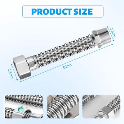 Flexibele Slang 3/4 inch, RVS Golfpijp 1/2 inch, 30cm Universele Aansluitbuis voor Water en Verwarming, Duurzaam en Corrosiebestendig