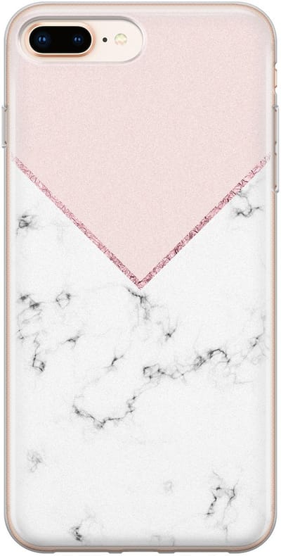 Leuke Telefoonhoesjes - Hoesje geschikt voor iPhone 8 Plus - Marmer roze grijs - Soft case - TPU - Marmer - Roze