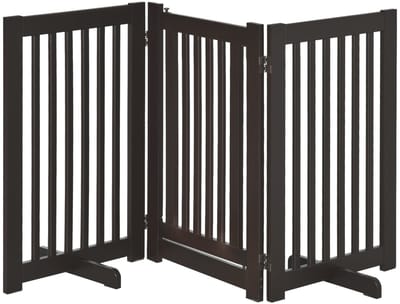 Merax Hondenhekje Vrijstaand - Verstelbaar en Opvouwbaar - 3 Panelen met Deurtje en Vergrendeling - MDF - 155x76 cm - Donkerbruin