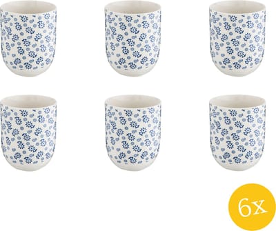 Clayre & Eef Mok set van 6 stuks 100 ml Blauw Porselein Rond Bloemen Theemok