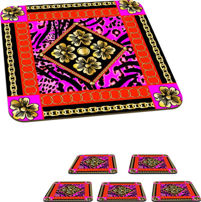 Onderzetters voor glazen - Bloemen - Ketting - Panterprint - Goud - Patroon - 10x10 cm - Glasonderzetters - 6 stuks