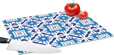Glazen Snijplank - 39x28 - Vector - Blauw - Tegels - Patronen - Snijplanken Glas