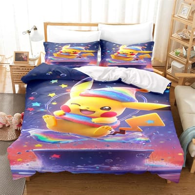 Pokemon 3D Pikachu Dekbedovertrekken Anime Beddengoed voor kinderen jongens meisjes volwassenen Kinder Beddengoed Set Vakantiecadeau EU Single(135*200cm)3pcs