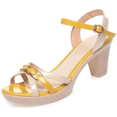 Merk Sandalen Zomer Dames Schoenen Nieuwe Mode Hoge Hak Sandalen Lakleren Schoenen Dames Sandalen 42 geel