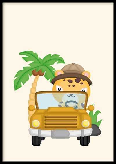 Poster Cheetah in auto - Kinderkamer poster - Babykamer poster - Dieren poster - Kinderkamer decoratie - 50x70 cm - WALLLL