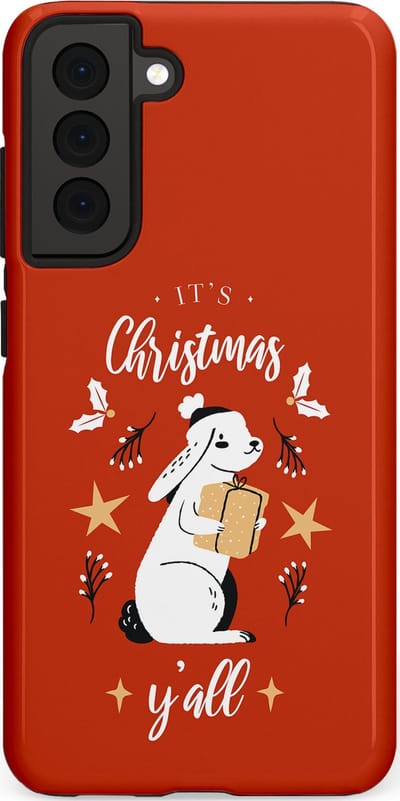 Casetastic hoesje geschikt voor Samsung Galaxy S21 FE 5G - Dubbellaagse bescherming - Kerst Konijntje Flappie - Fashion Case - Terracotta