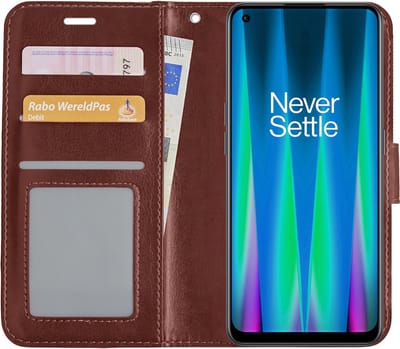 Hoesje - Met Pasjeshouder - Geschikt voor OnePlus Nord CE 2 - Luxe Bookcase Portemonee - Flip Case - Kunstleer Book Case - Flipcase - Book Cover - Walletcase - Portemonneehoes - Bruin