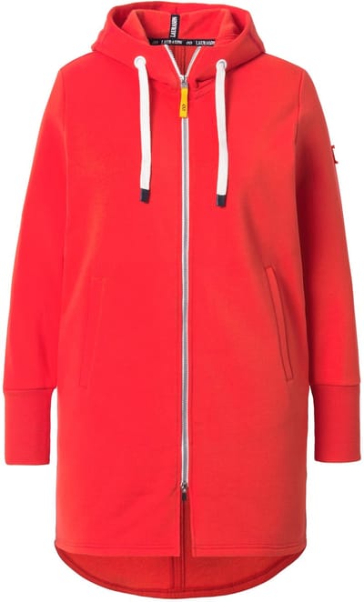 Laurasøn - Dames - Sweatjas lang model capuchon tailleband met trekkoord achter - Koraal - Maat 44+