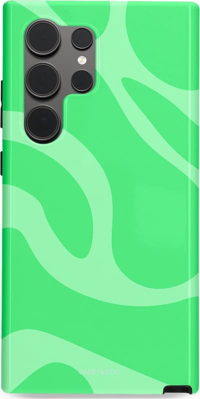 Casetastic hoesje geschikt voor Samsung Galaxy S24 Ultra - Dubbellaagse bescherming - Limoen Groene Vloeiende Golven - Fashion Case - Groen