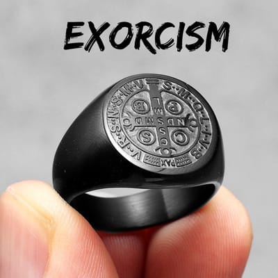 Bague amulette d'exorcisme pour homme, en acier inoxydable 316L, Saint Benoît, CSPB, style punk hip-hop, pour petit ami, bijoux créatifs, cadeau 8 gray