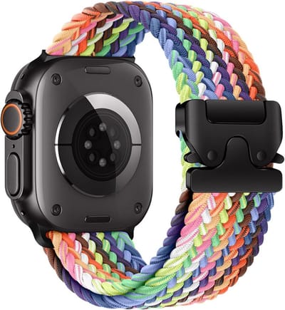 Mobiq - Gevlochten Nylon Loop Bandje geschikt voor Apple Watch 38 mm - regenboog