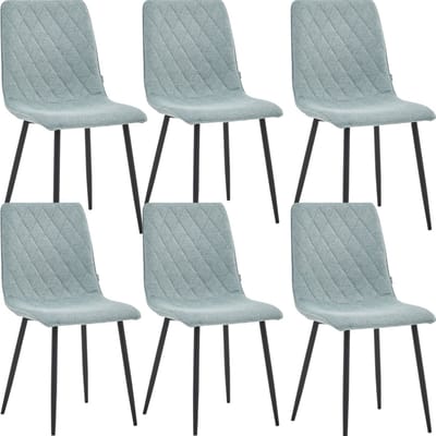 Colenis® - Elise Eetkamerstoel - Set Van 6 - Turquoise - Linnen Stof- Industrieel