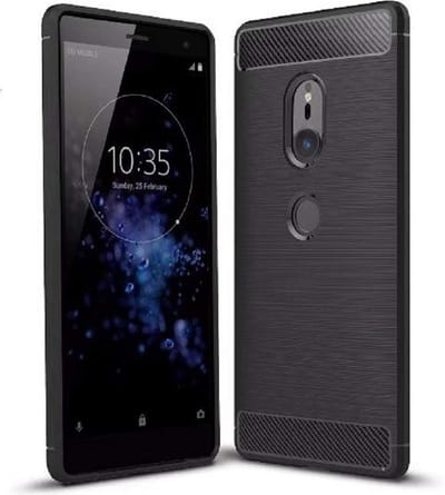 DrPhone BCR1 Geborsteld TPU case - Ultimate Drop Proof Siliconen Case - Carbon fiber Look - Geschikt voor Xperia XZ2 (Premium)